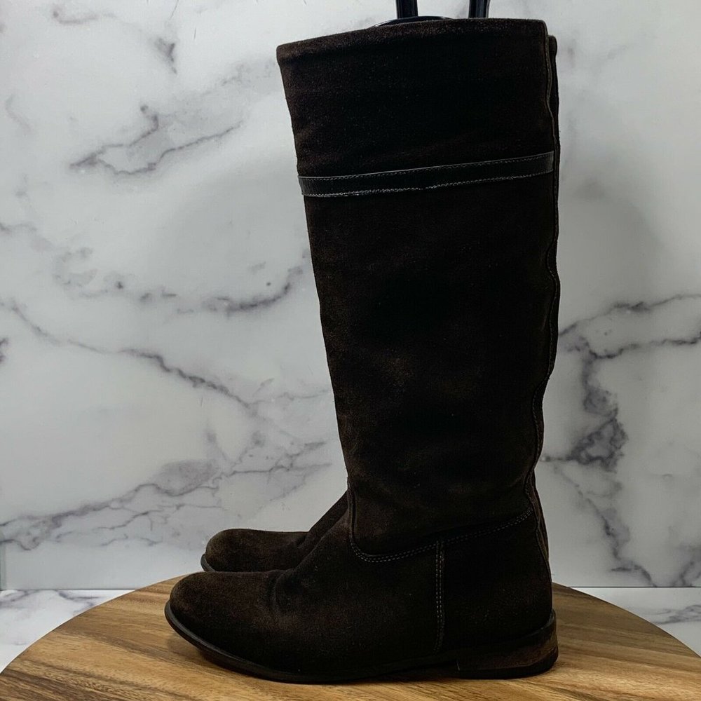 La CANADIENNE Dark Brown Suede Knee-High Combat Boots